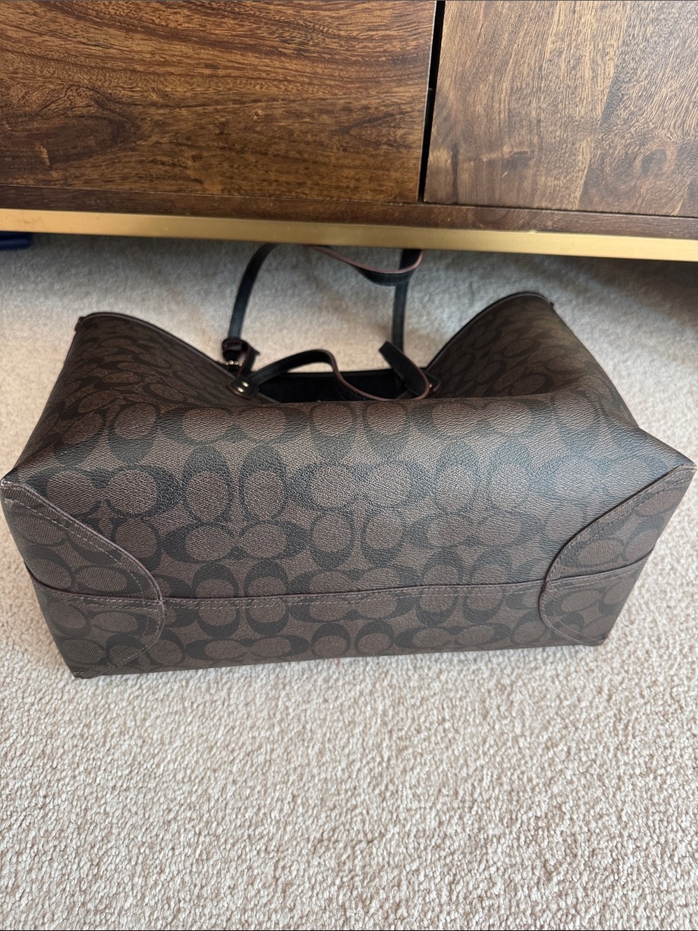 Coach Dark Brown Signature Tote with Black Trim - Picture 3 of 5